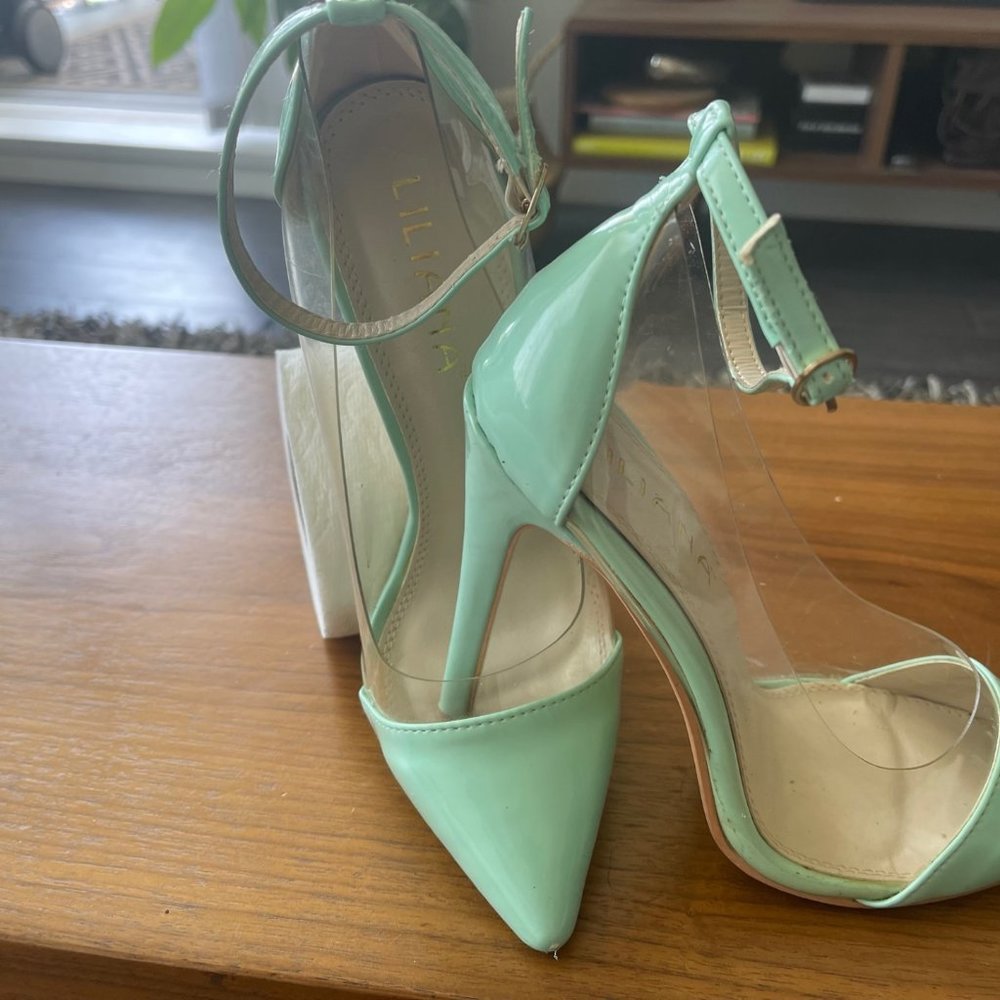 Mint/Clear stilleto heels - 4.5 inches